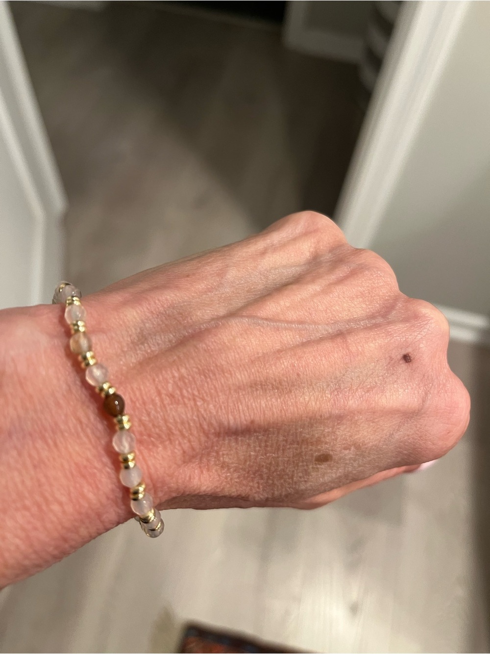 Gold and Rose Quartz Beaded Stretch Bracelet - Women Jewelry